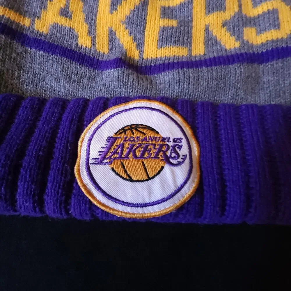Purple Los Angeles LA Lakers Mitchell & Ness Winter Pom Pom Beanie Hat Cuffed